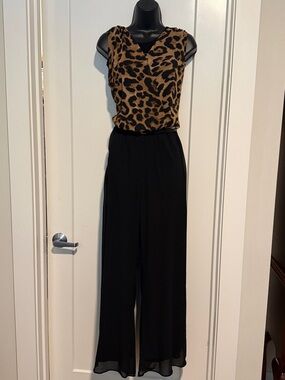 Halo Leopard-Print Bodice Black Wide-Leg Jumpsuit